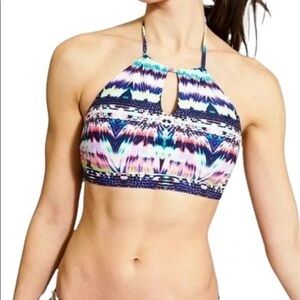 Athleta High Neck Keyhole Halter Bikini Swim Top Multicolor Women’s Size Small